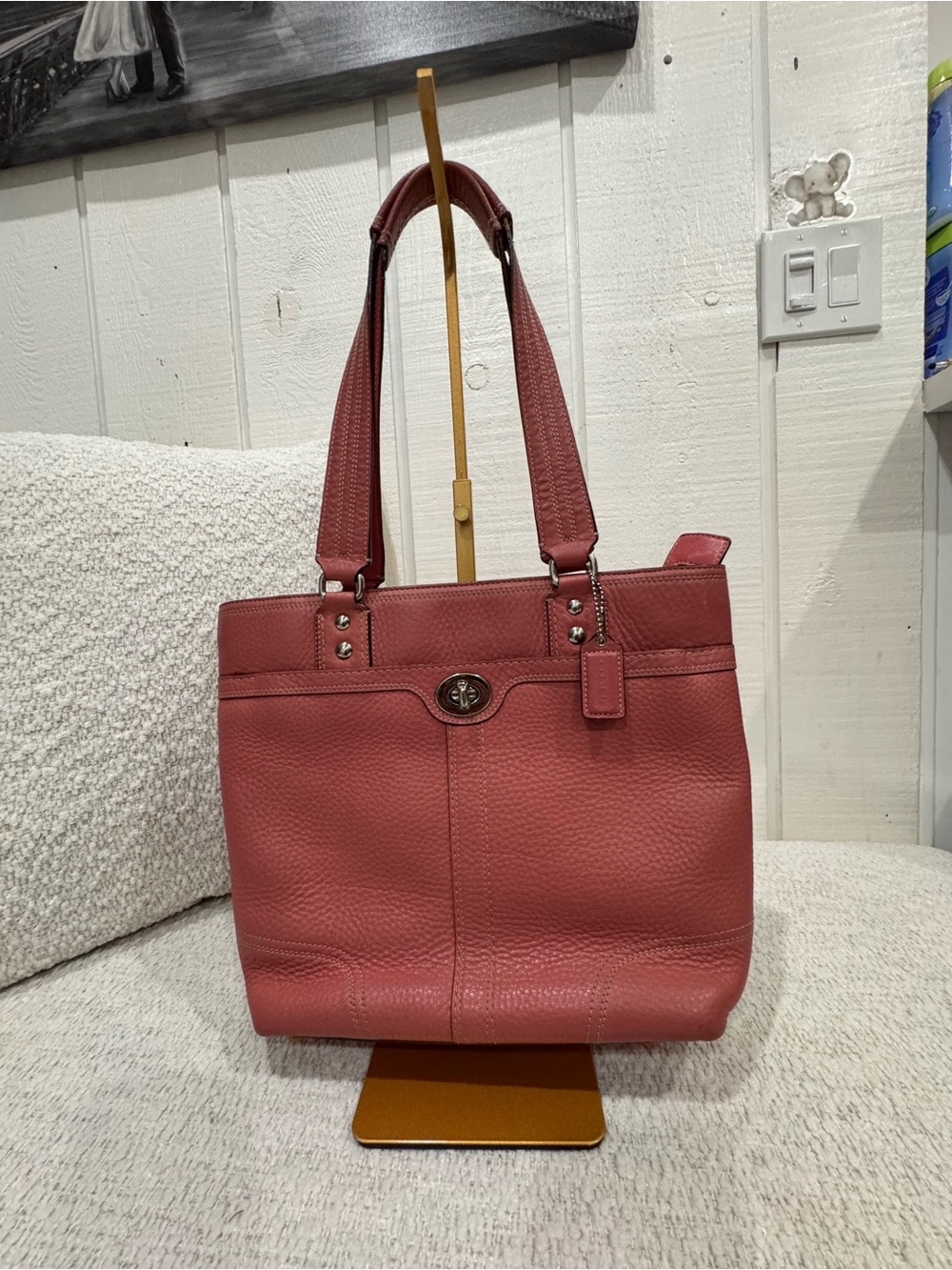 Vintage Coach Hampton Hamilton Pebbled Leather Tote Bag (Coral pink/Salmon)